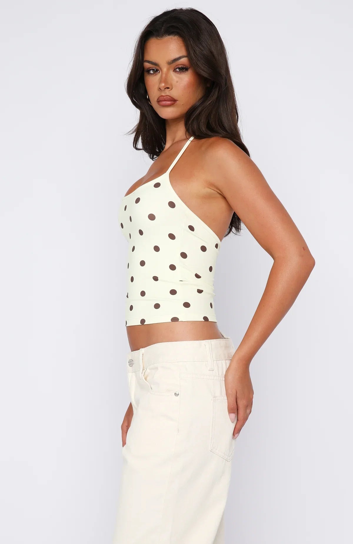 Poker Face Halter Top Chocolate Banana Polka Dot