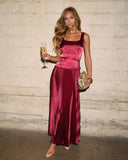Clemara Pleated Satin Maxi Dress
