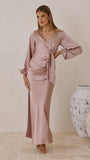 Ivy Long Sleeve Tie Front Maxi Dress Dusty Pink