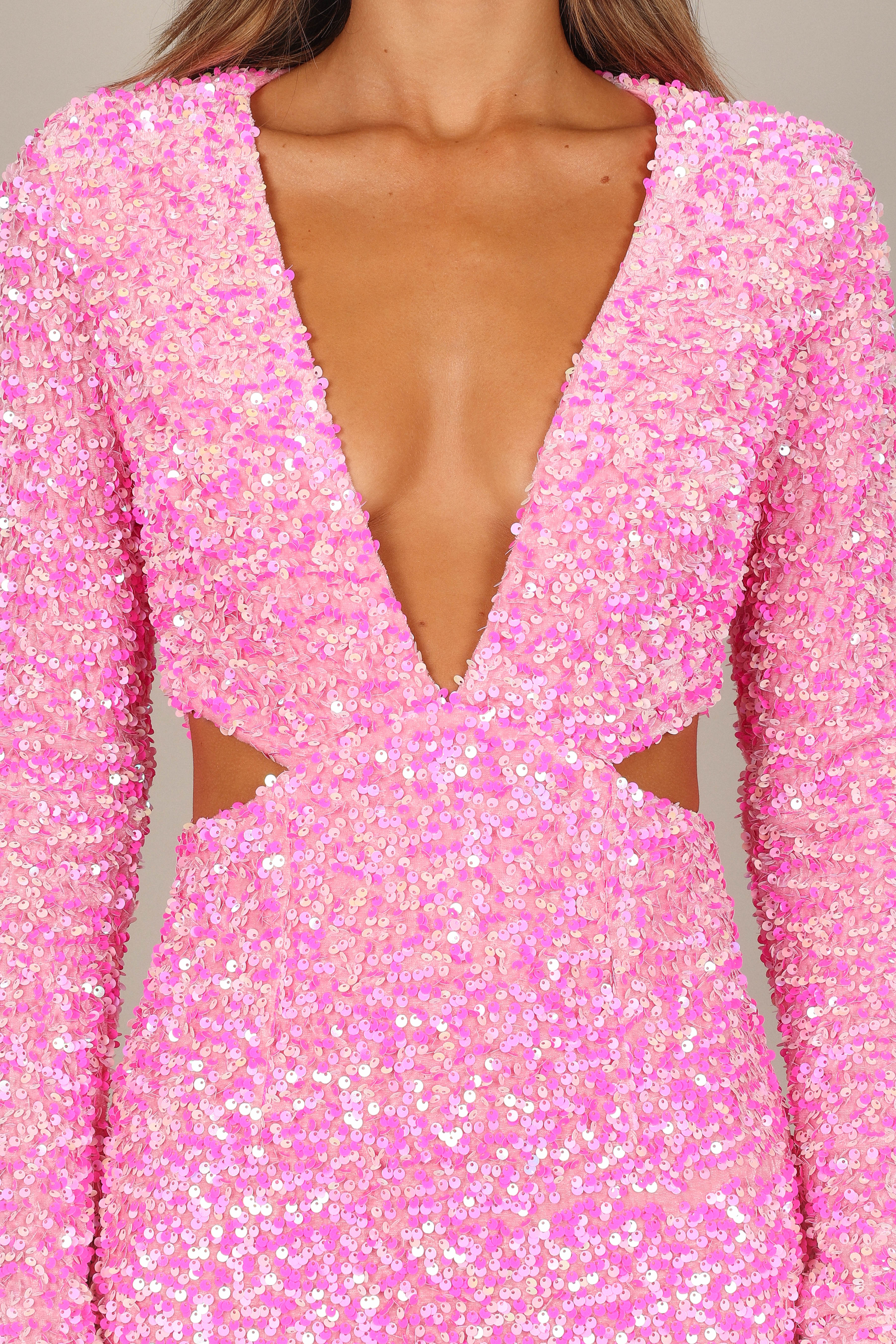 Kelly Long Sleeve Sequin Mini Dress Berry