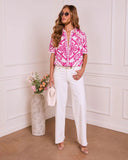 Spring Reset Abstract Print Button Down Top