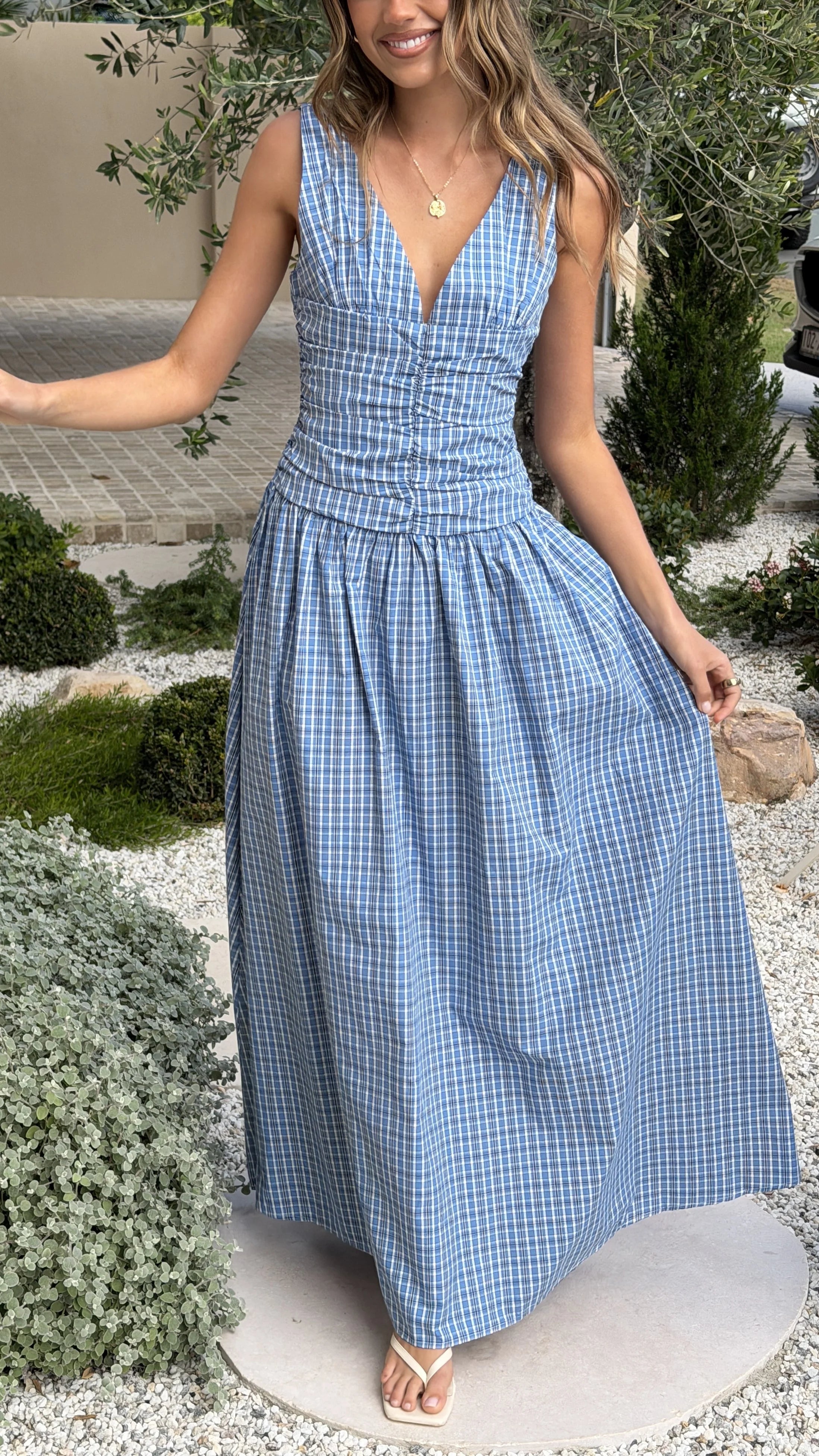 Sanya Maxi Dress Blue Check