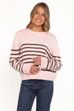 Eleanora Striped Knit Pullover Sweater Pink