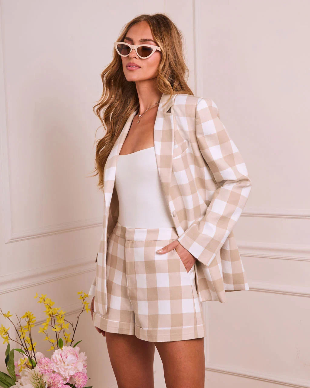 Soft Check Plaid Print Blazer