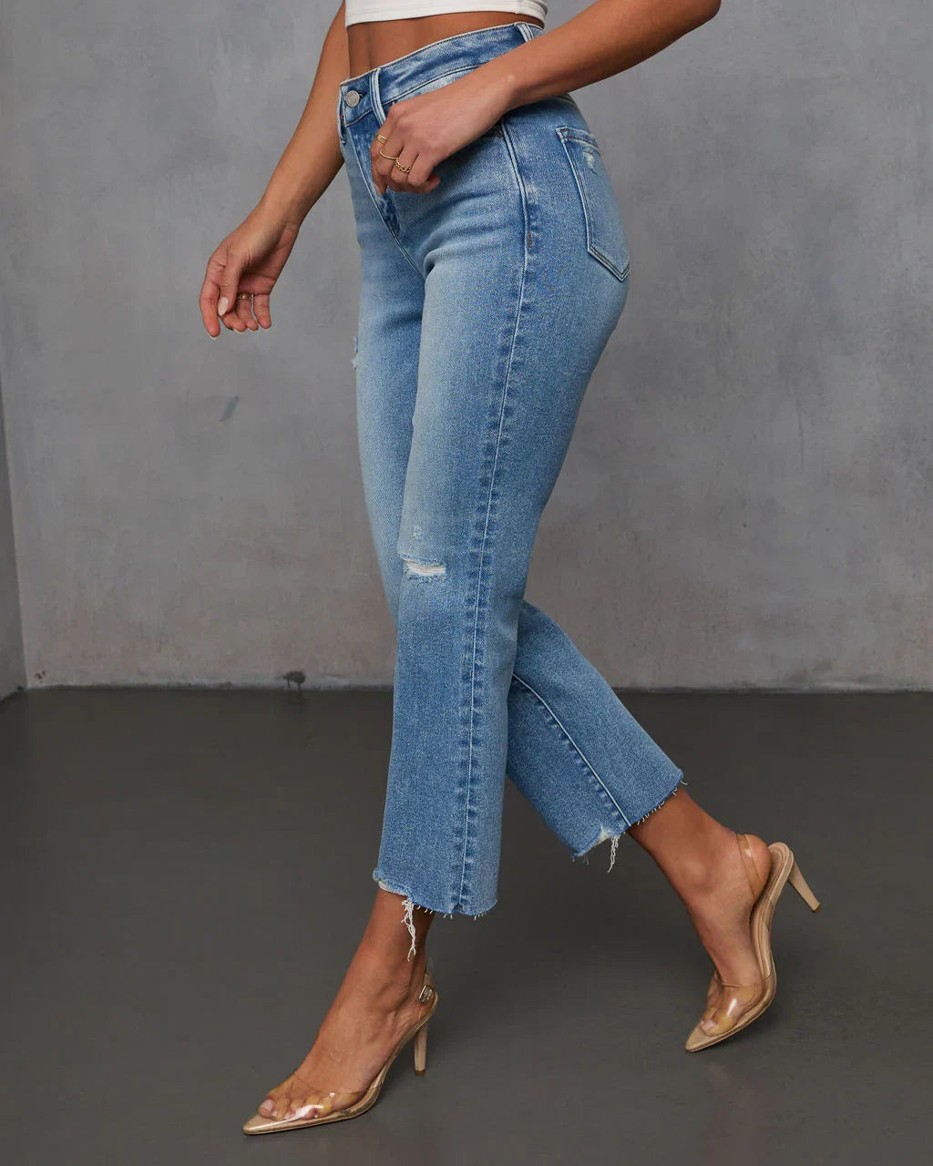 Lara Super Stretch Crop Frayed Hem Jeans