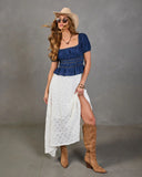 Navelle Smocked Denim Peplum Top
