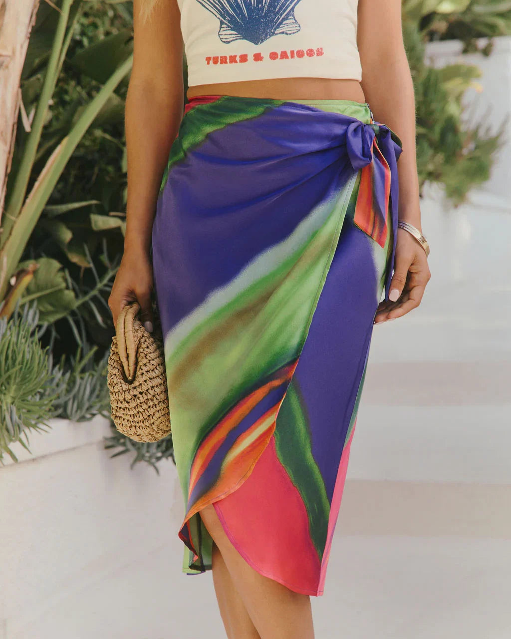 Michelle Abstract Wrap Midi Skirt
