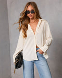 Quiet Reserve Pinstripe Button Down Top
