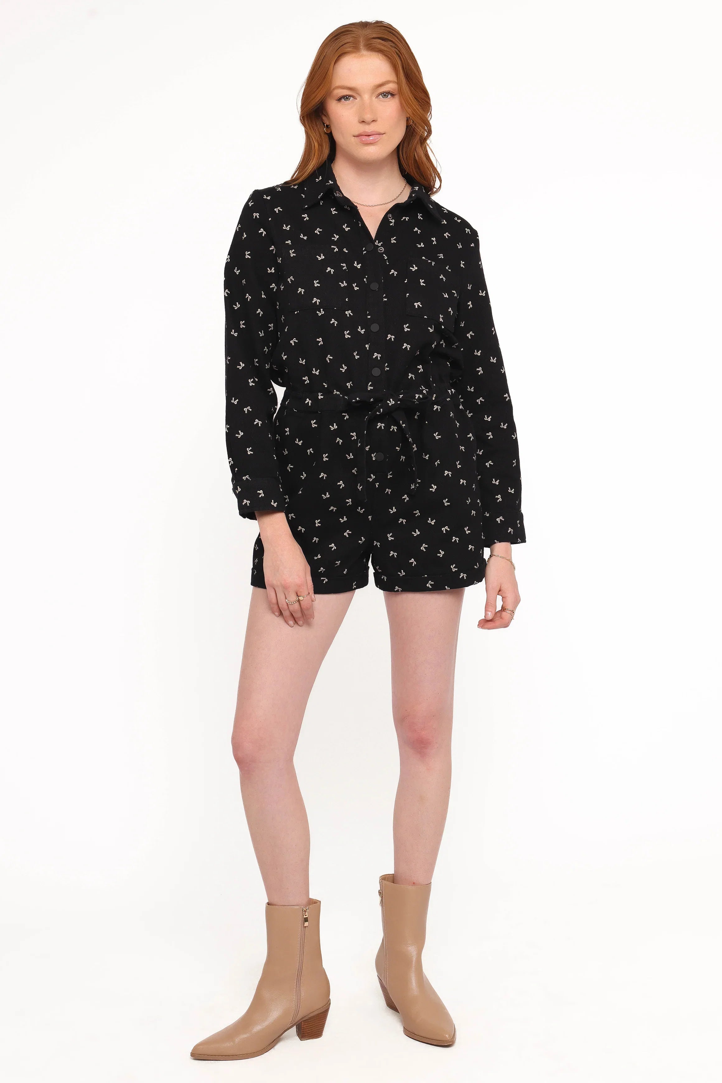 Niqui Long Sleeve Romper Black Cream