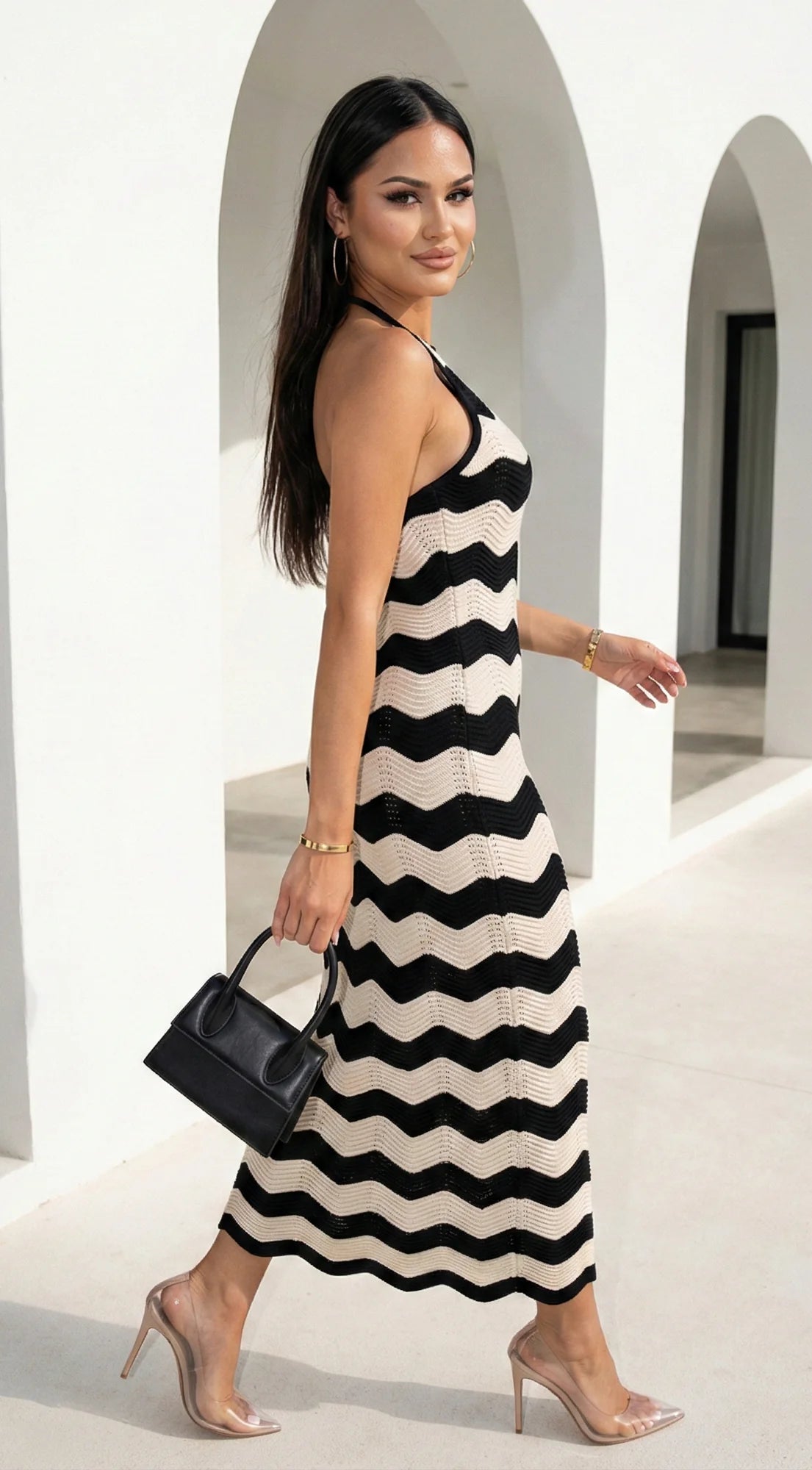 Solara Knit Halter Maxi Dress Cream Beige