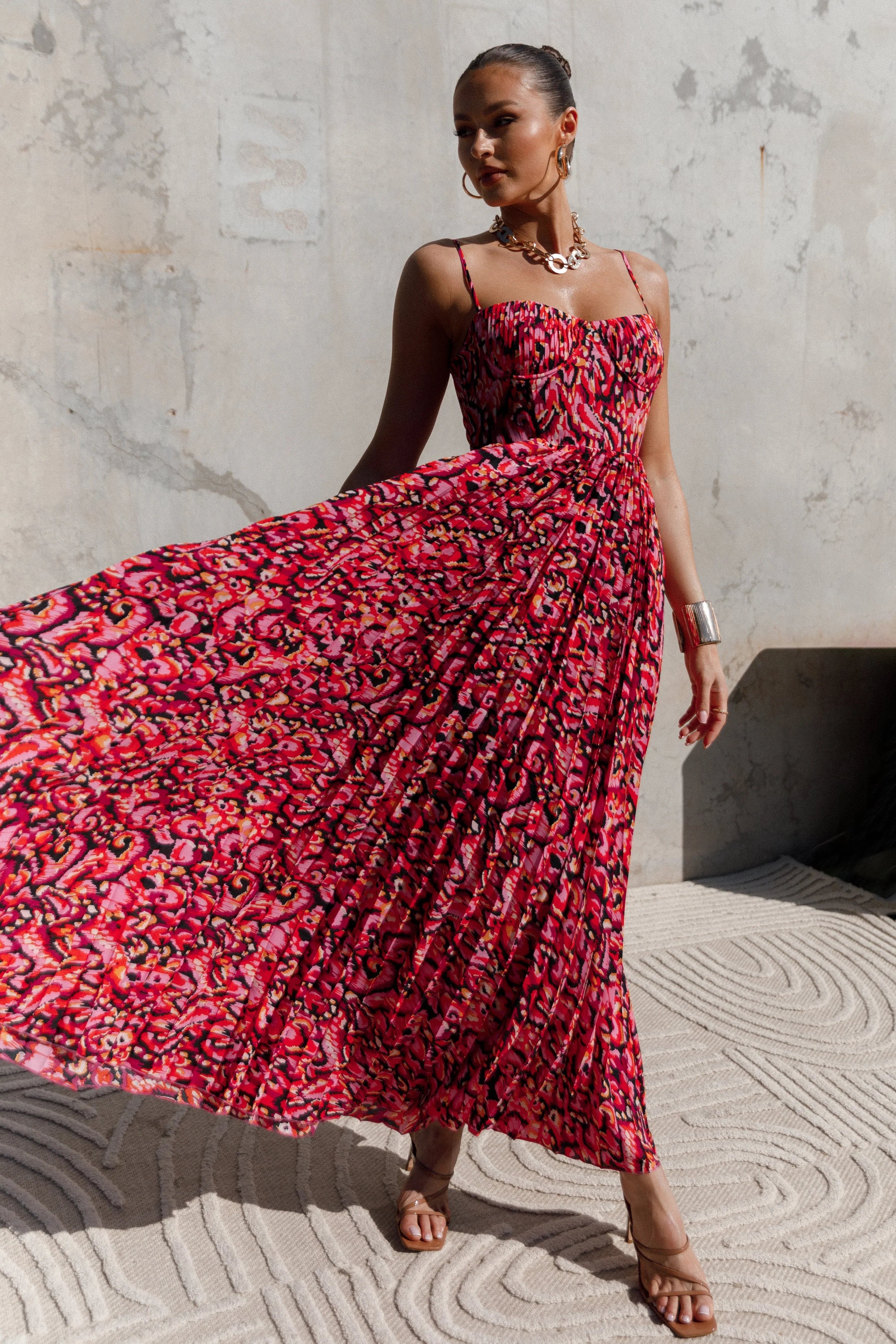 Achanti Pleated Maxi Dress Pink Multi