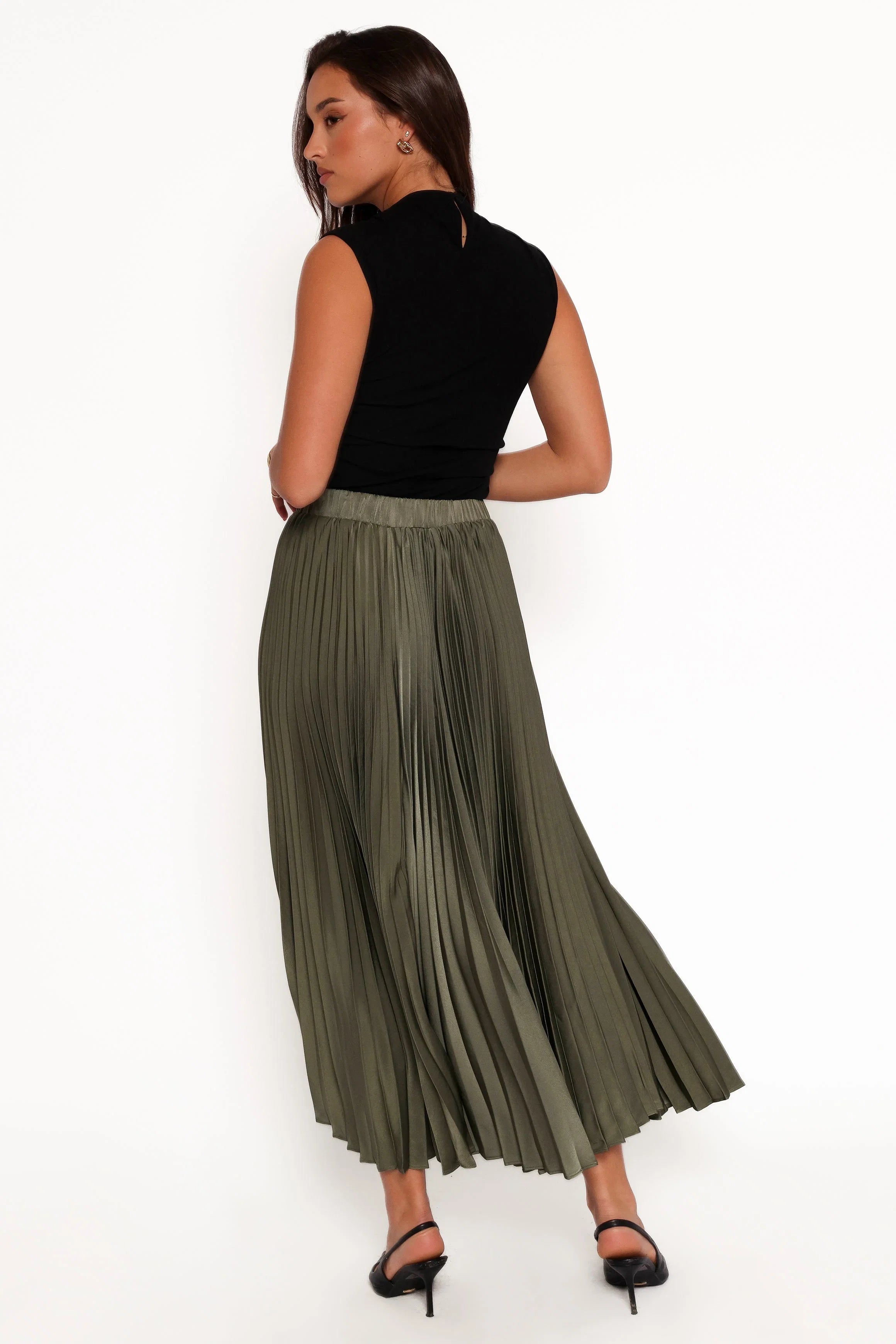 Polina Pleated Maxi Skirt Olive