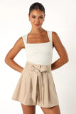 Maya High Waisted Paperbag Shorts Beige