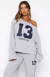 Only One Left Off Shoulder Oversized Long Sleeve Tee Grey Marle