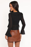 Elora Chiffon Ruffle Front Top Black
