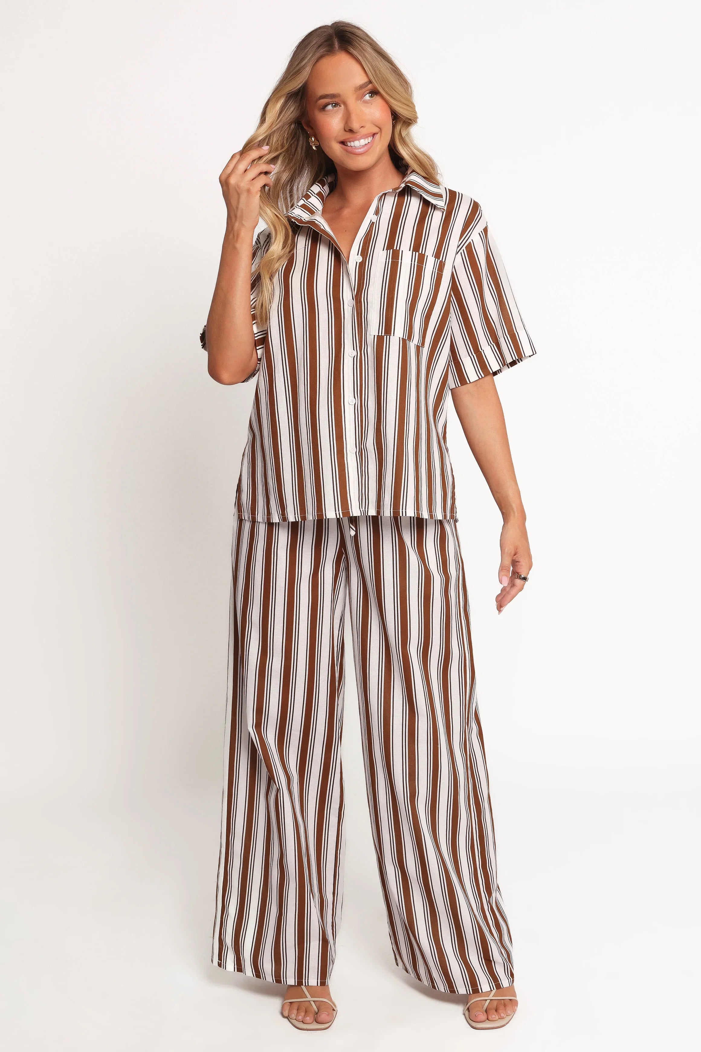 Thalia Short Sleeve Shirt Chocolate Stripe