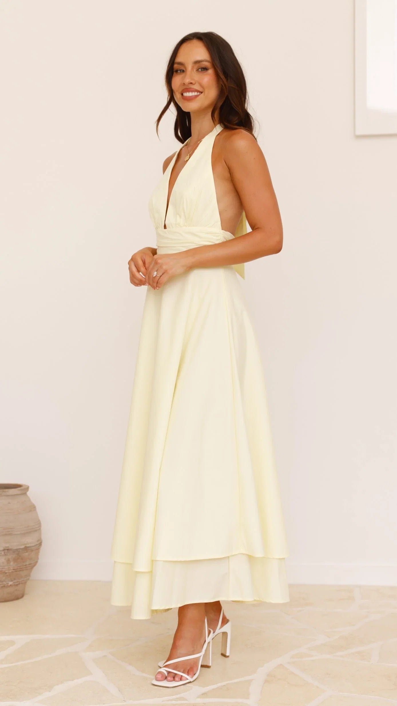Kathy Halter Neck Maxi Dress Lemon