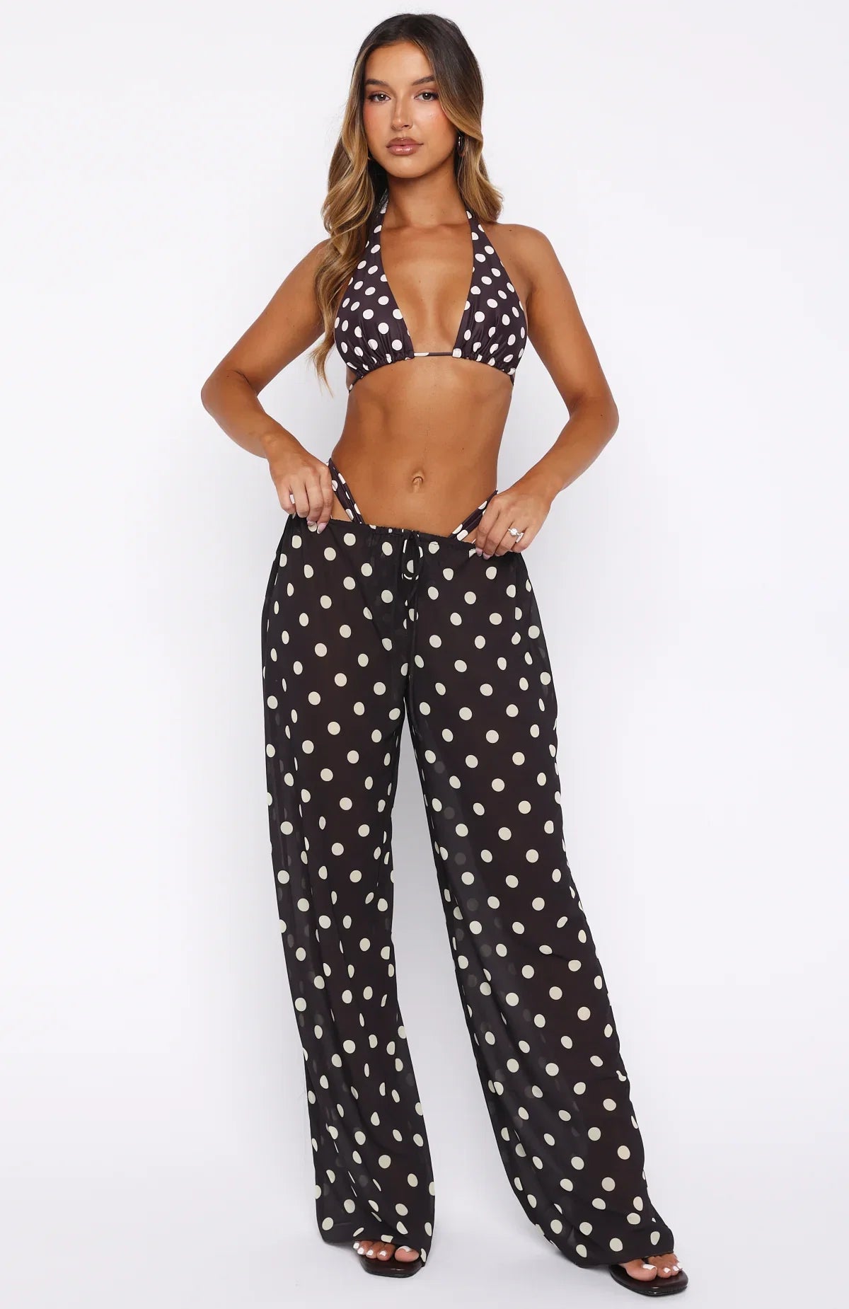 Croatian Coast Pants Choc Cream Polka Dot