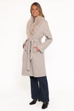 Nina Fur Collar Tie Waist Coat Cream