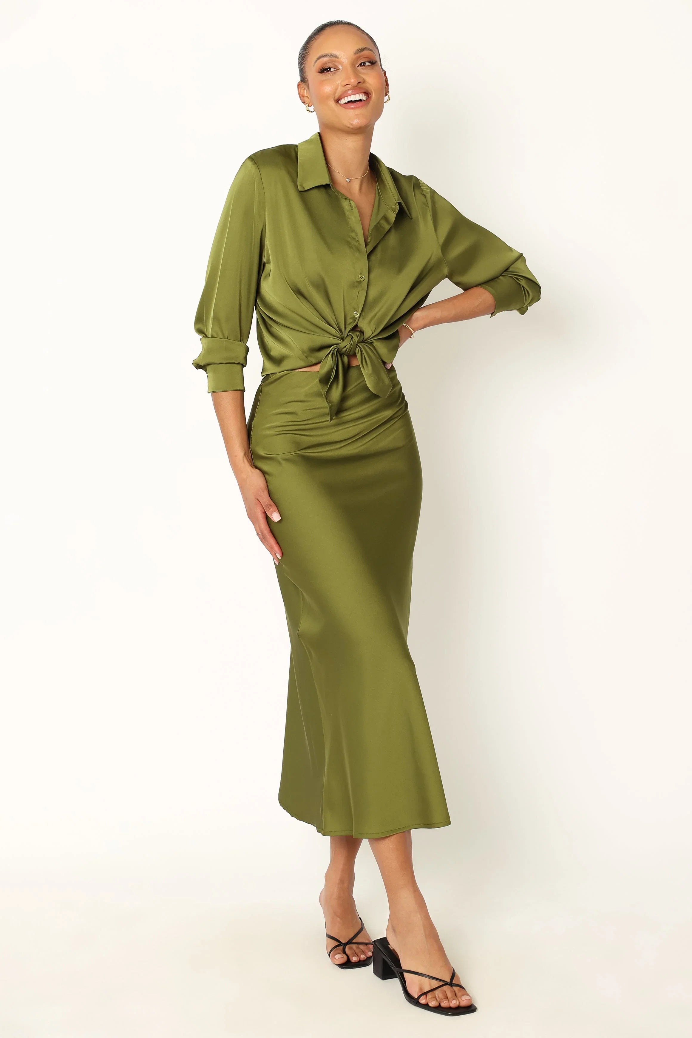 Narissa Satin Shirt Palm Green
