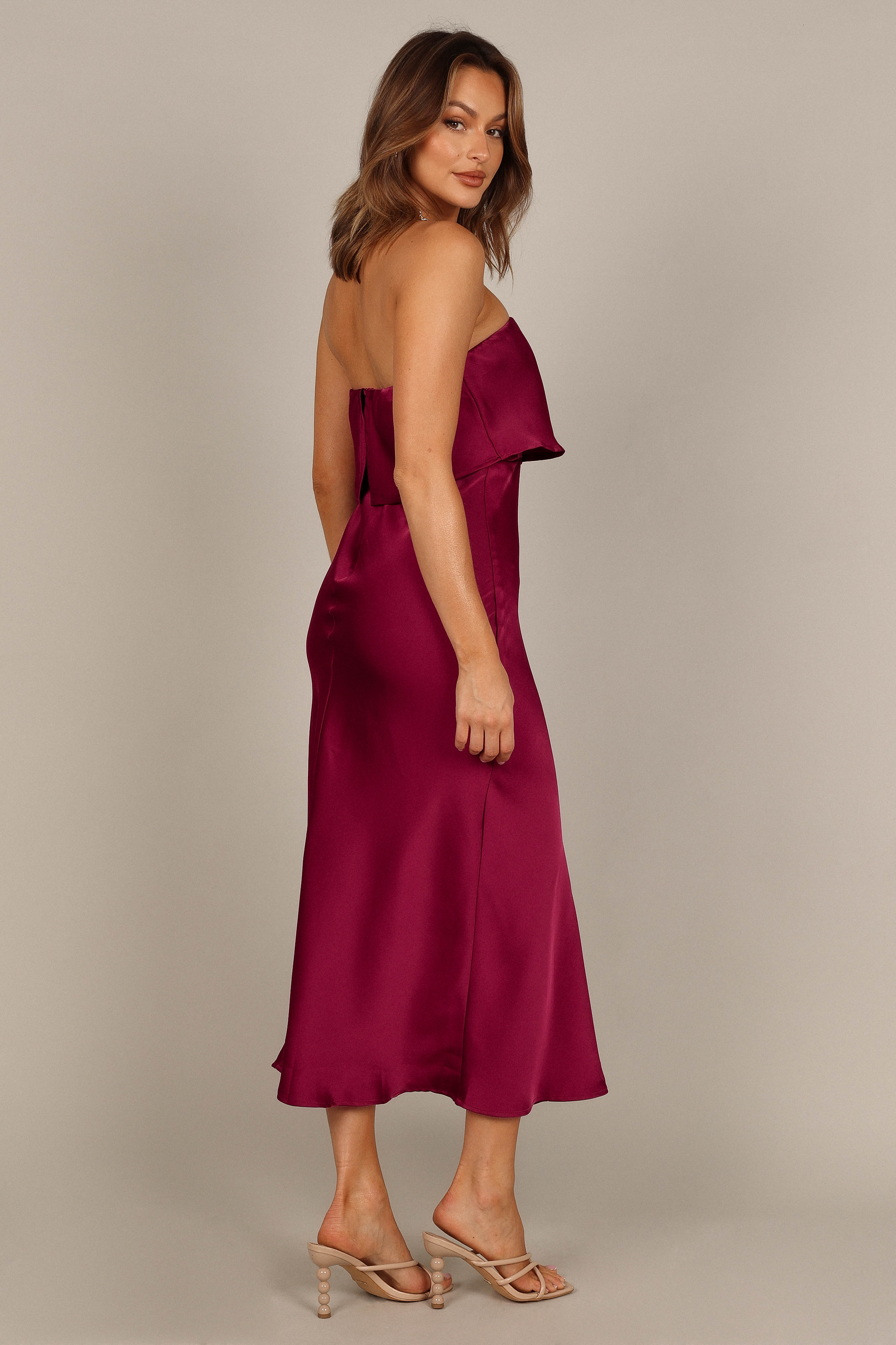 Vienna Strapless Midi Dress Berry