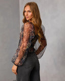 Sepia Ritual Printed Smocked Mesh Top