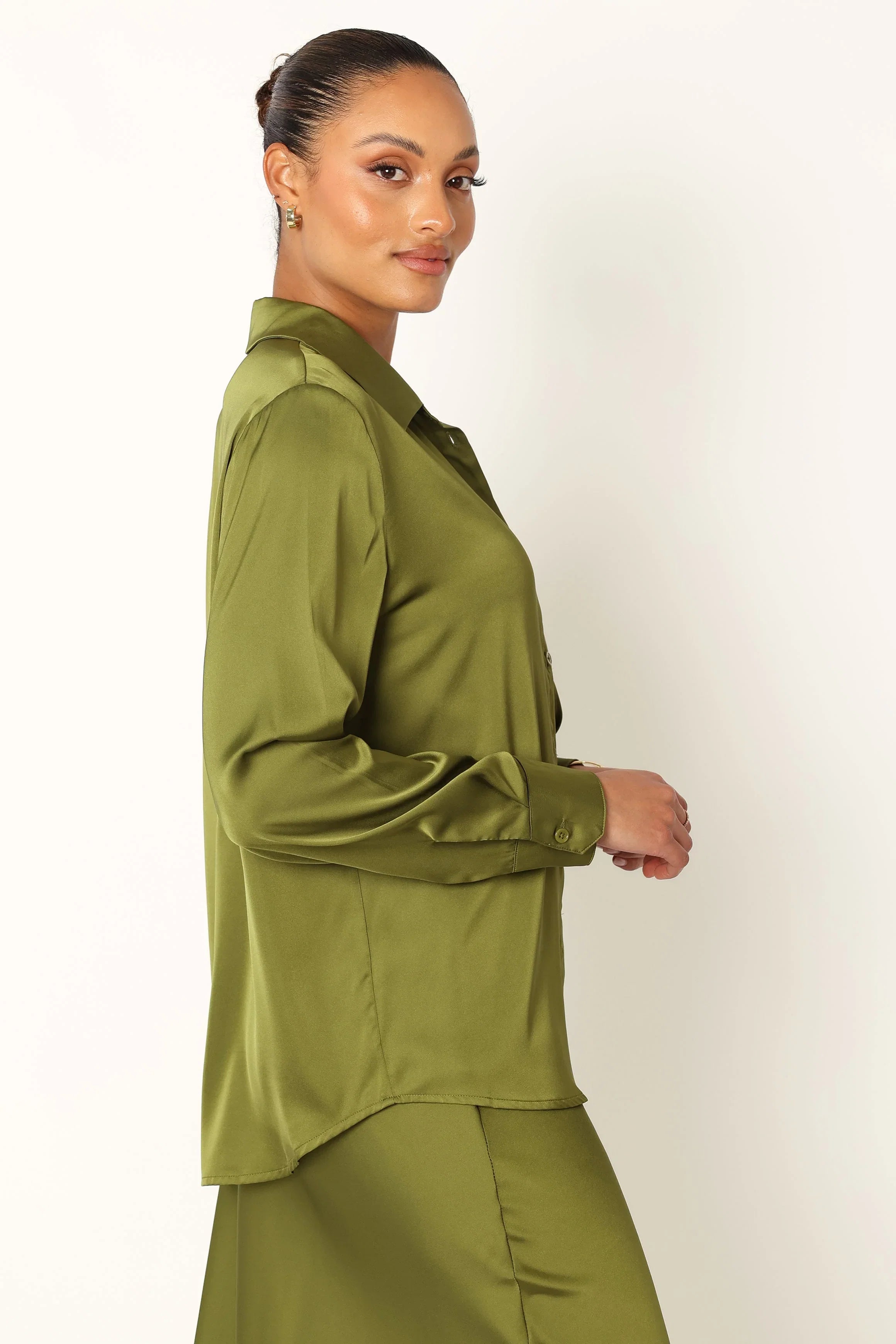 Narissa Satin Shirt Palm Green