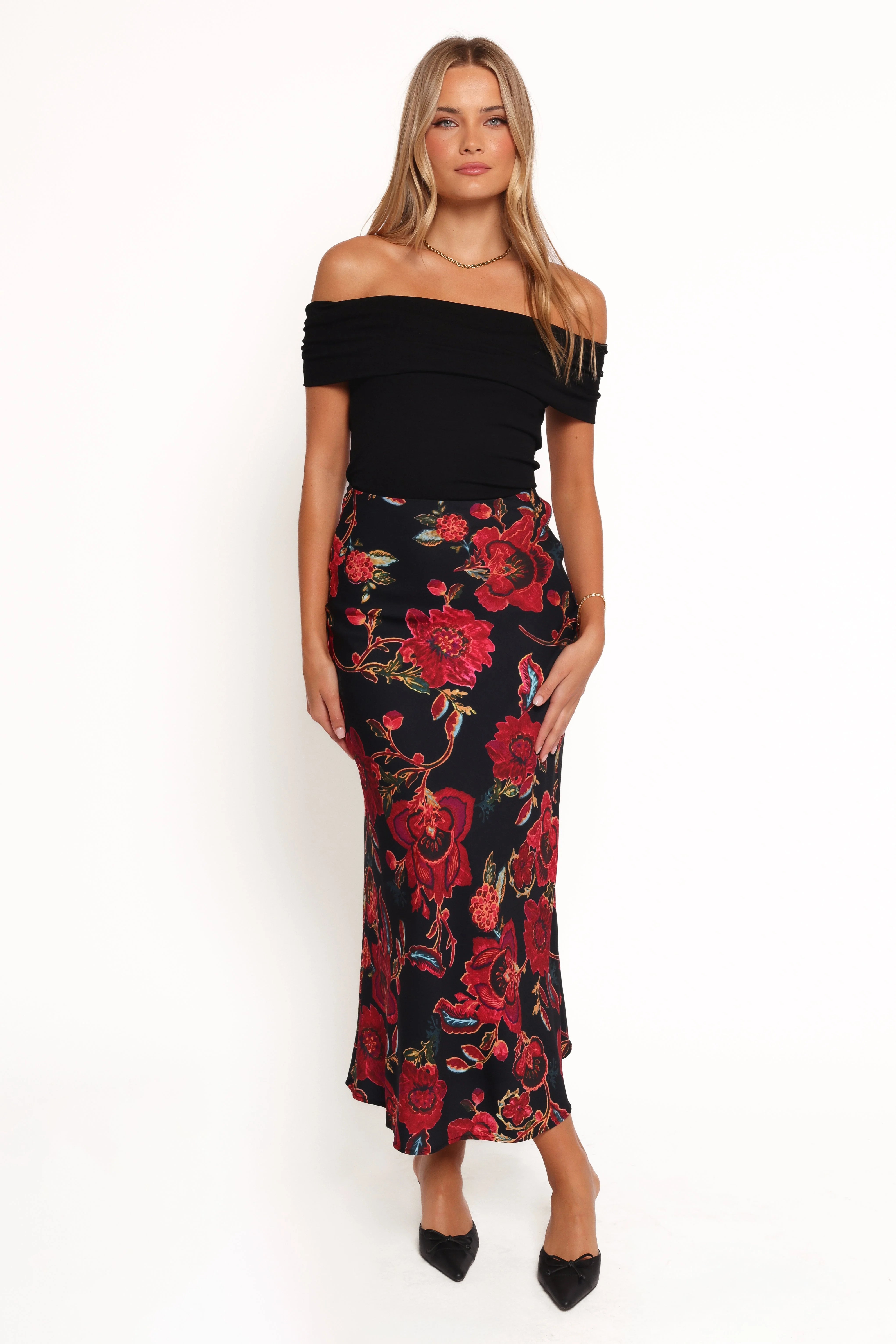 Evie Maxi Skirt Black Floral