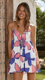 Maisie Eyelet Mini Dress Botanic Blue Pink Print
