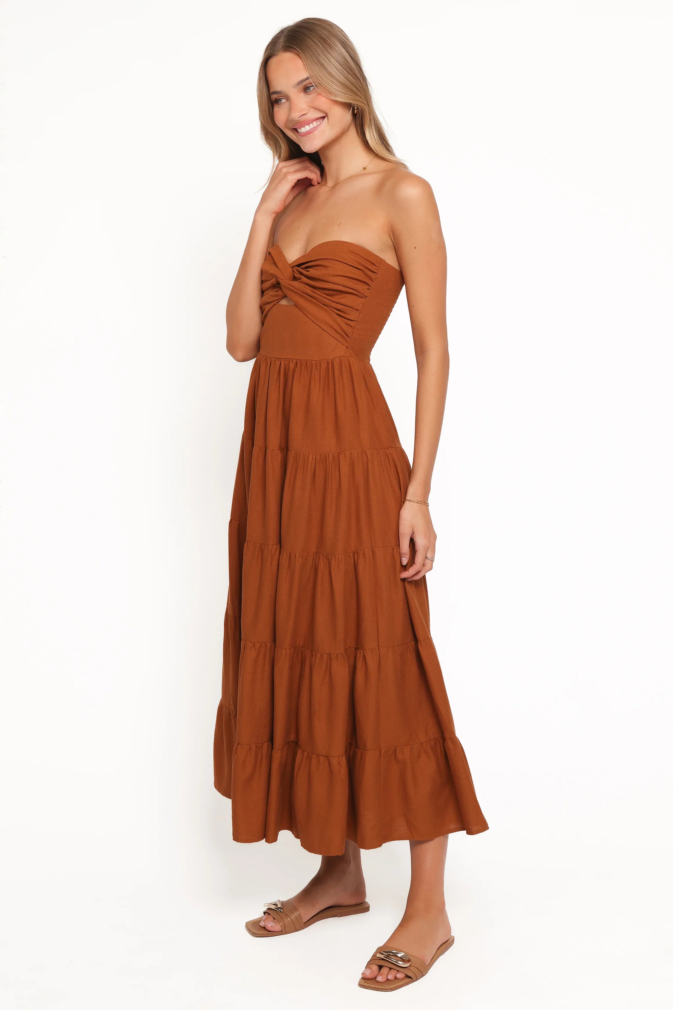 Sitara Strapless Midi Dress Brown