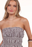 Amity Strapless Top Brown Gingham