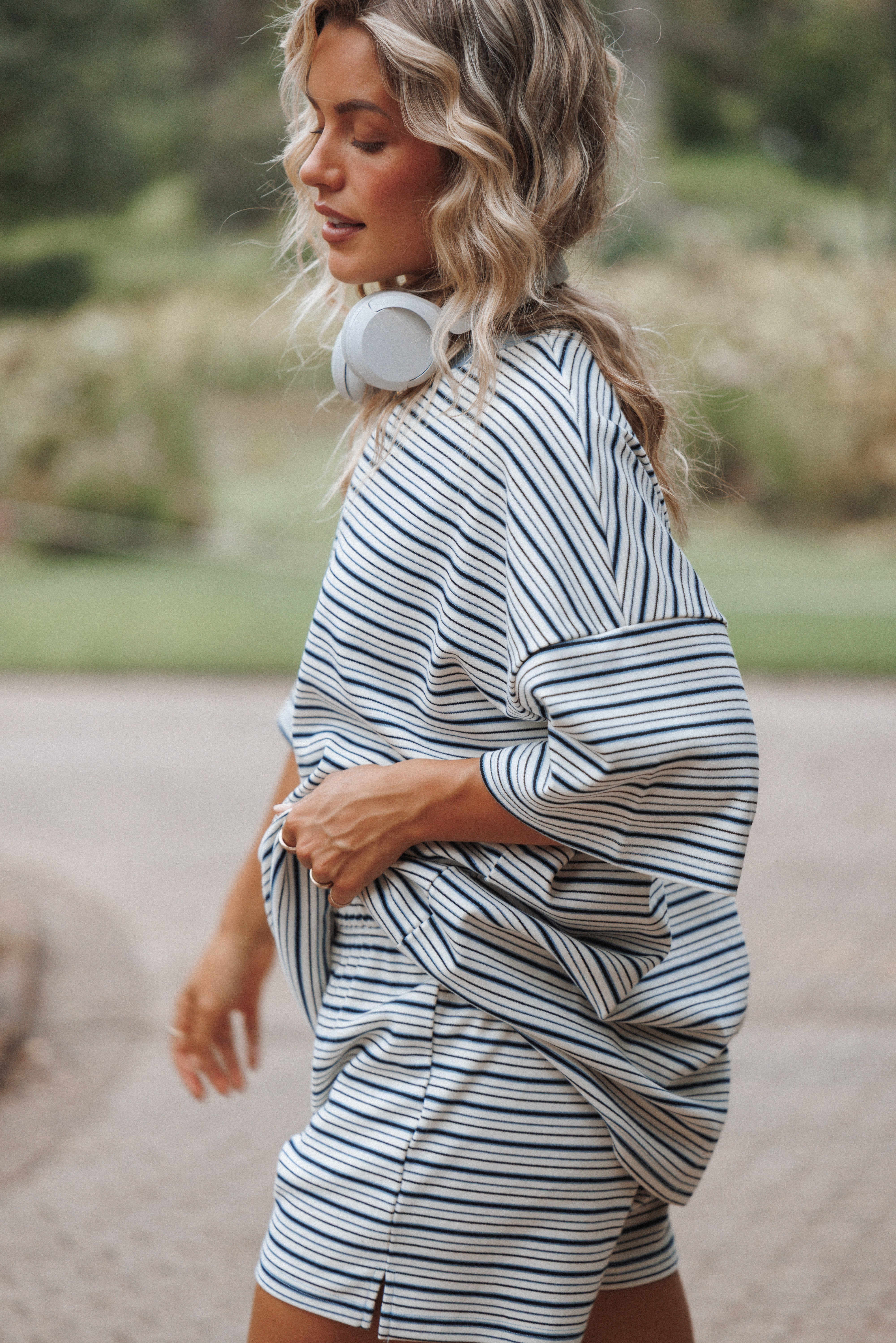 Hellen Stripe Short Set Blue Cream Stripe