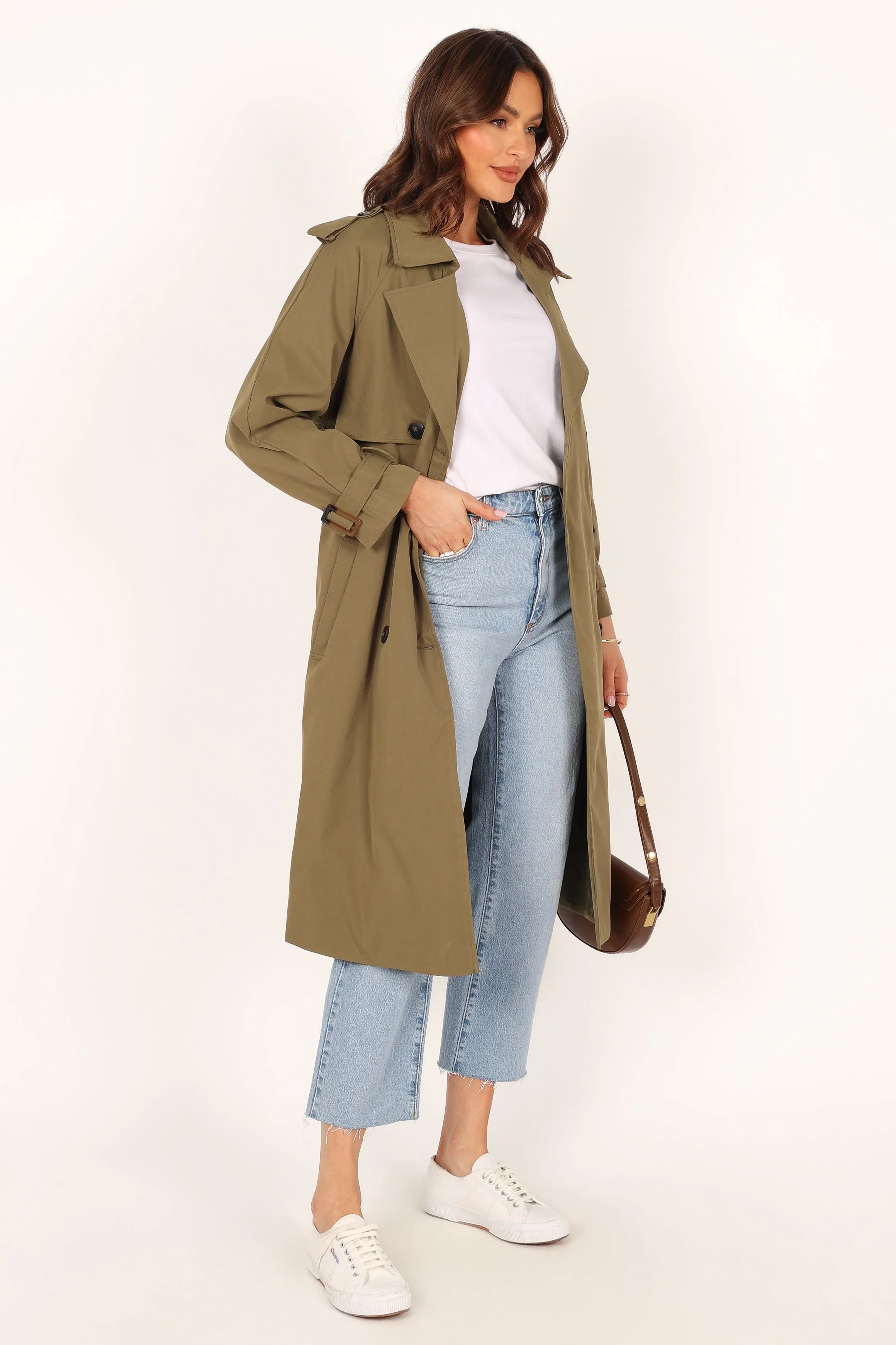 Trina Button Front Trench Coat Olive