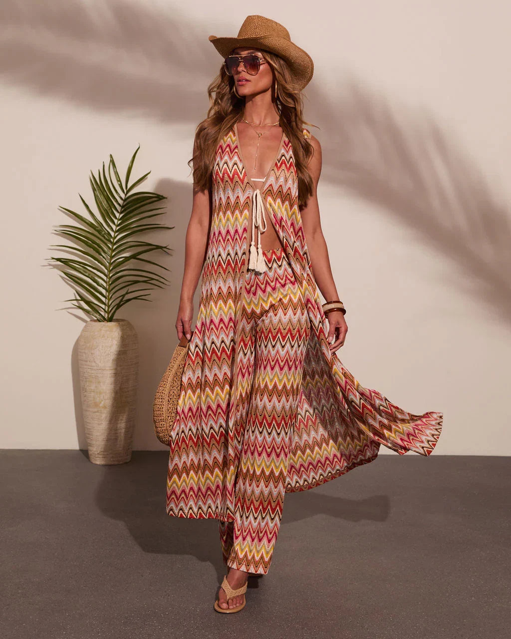 Paradise Ease Chevron Print Flare Leg Pants