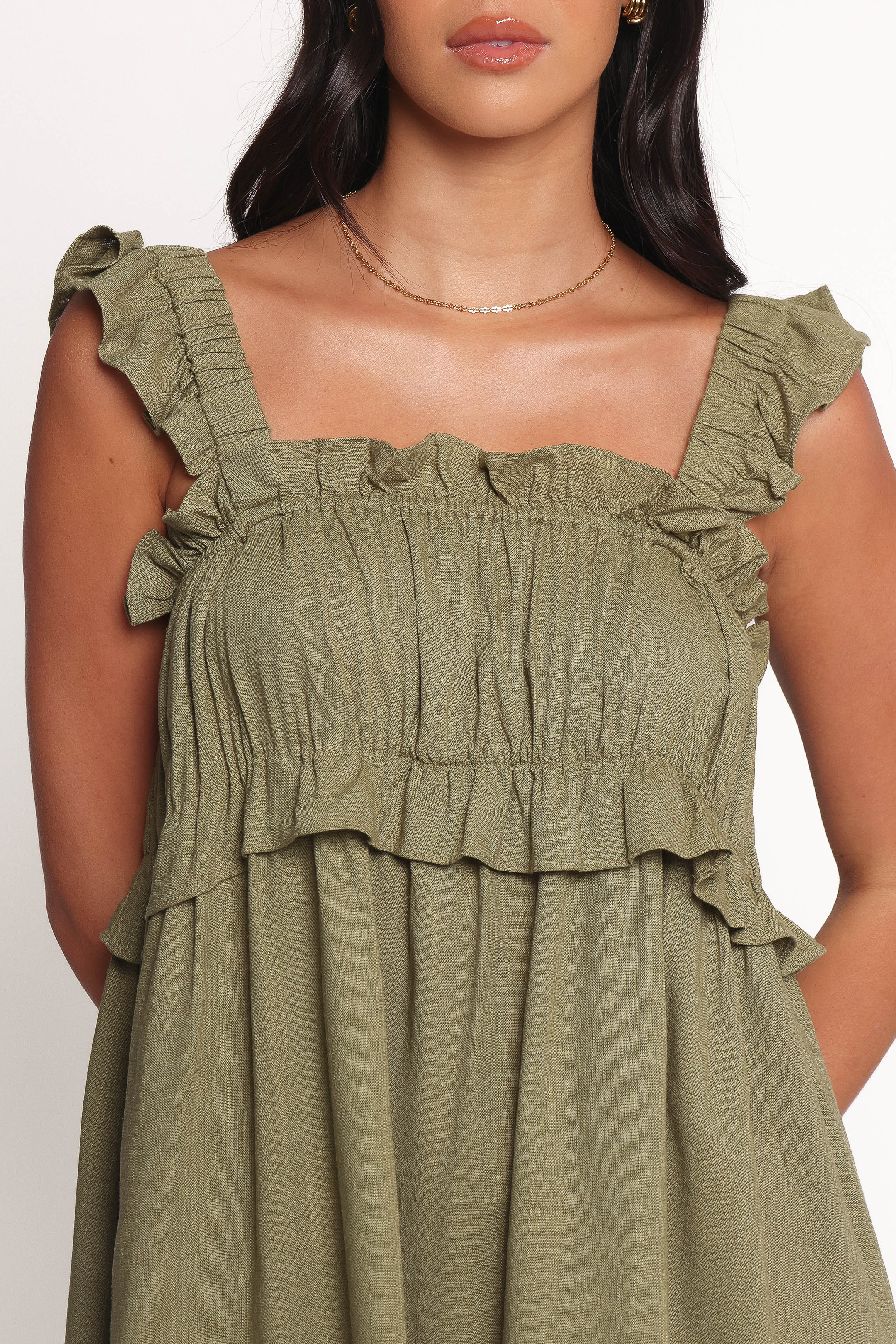 Orion Frill Strap Mini Dress Olive