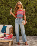 Open Horizon Striped Knit Off the Shoulder Top