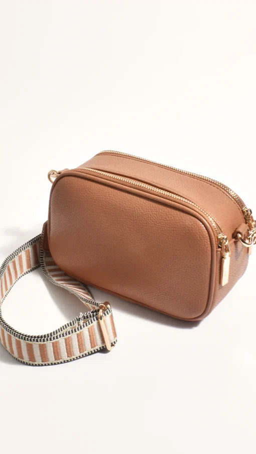 Bella Striped Webbing Camera Bag Tan