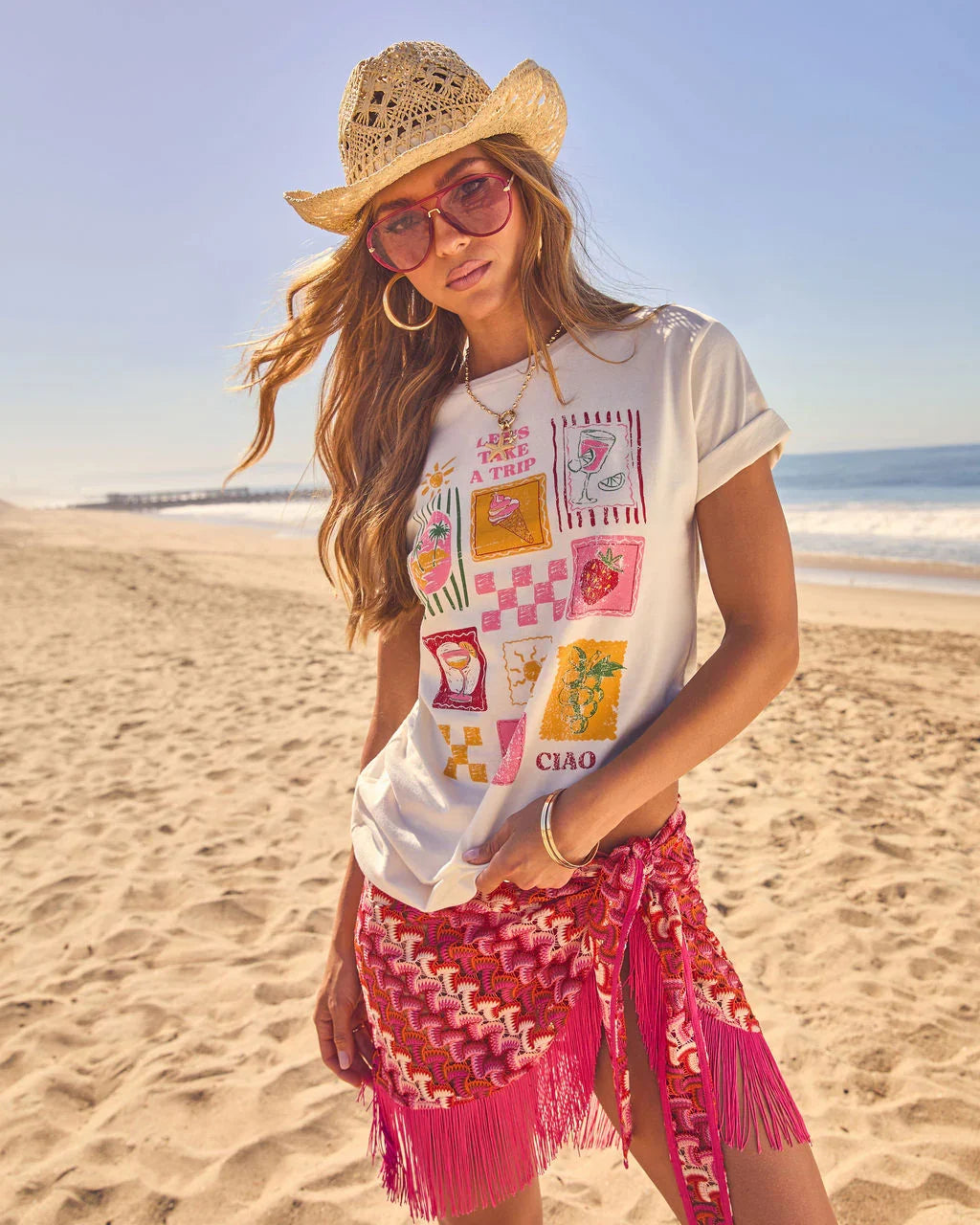 Sunset Wander Fringe Crochet Mini Wrap Tie Sarong