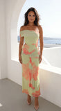 Petaluxe Off Shoulder Floral Print Maxi Dress Light Green Multi