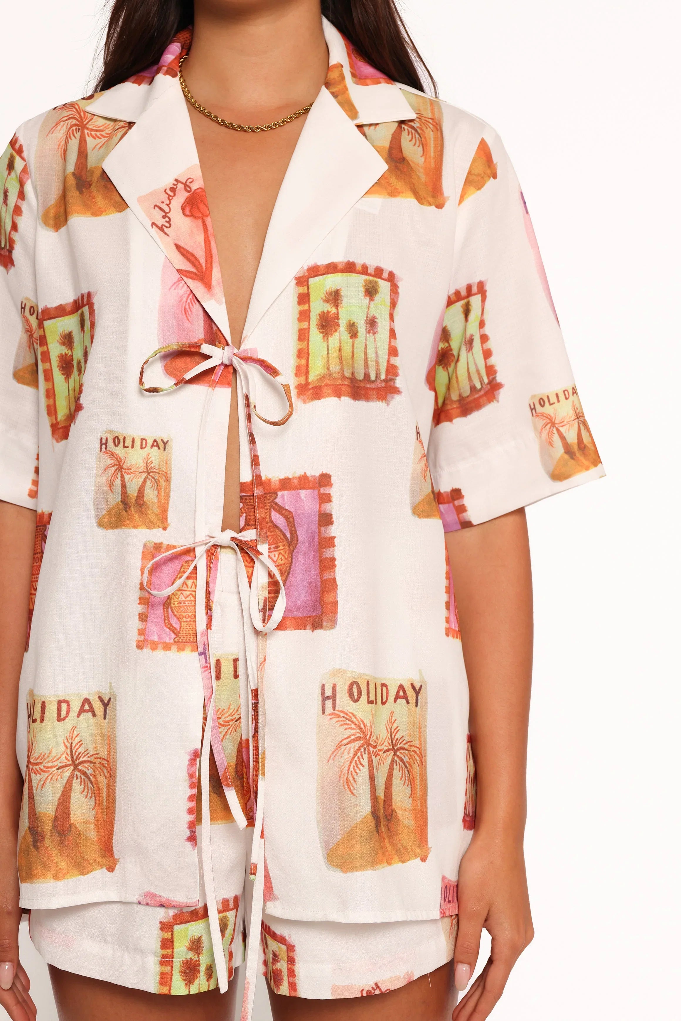 Aaliyah Tie Front Top White Multi