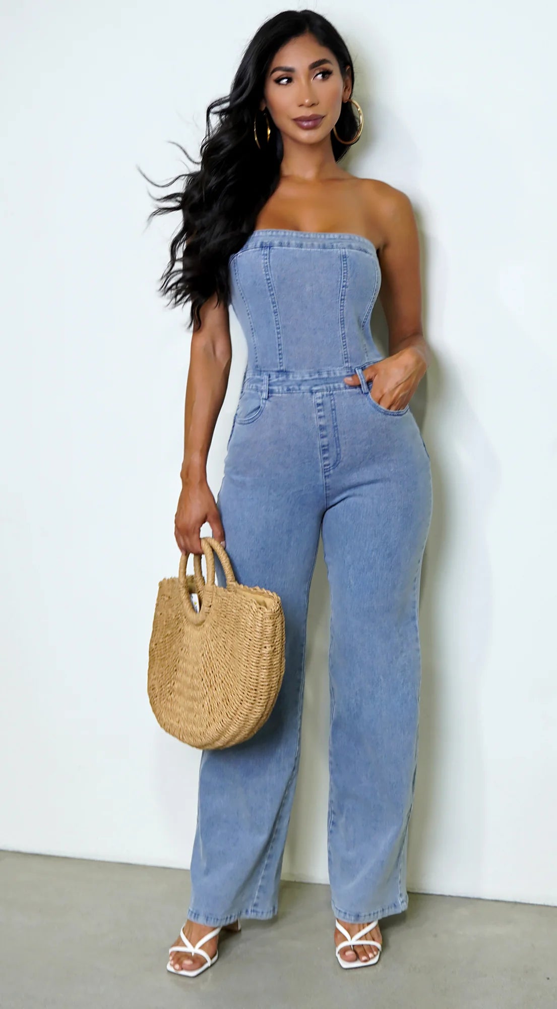 Dara Denim Tube Jumpsuit Blue