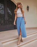 Maebelle Wrap Tie Denim Maxi Skirt