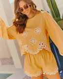 Citrus Meadow Embroidered Balloon Sleeve Blouse
