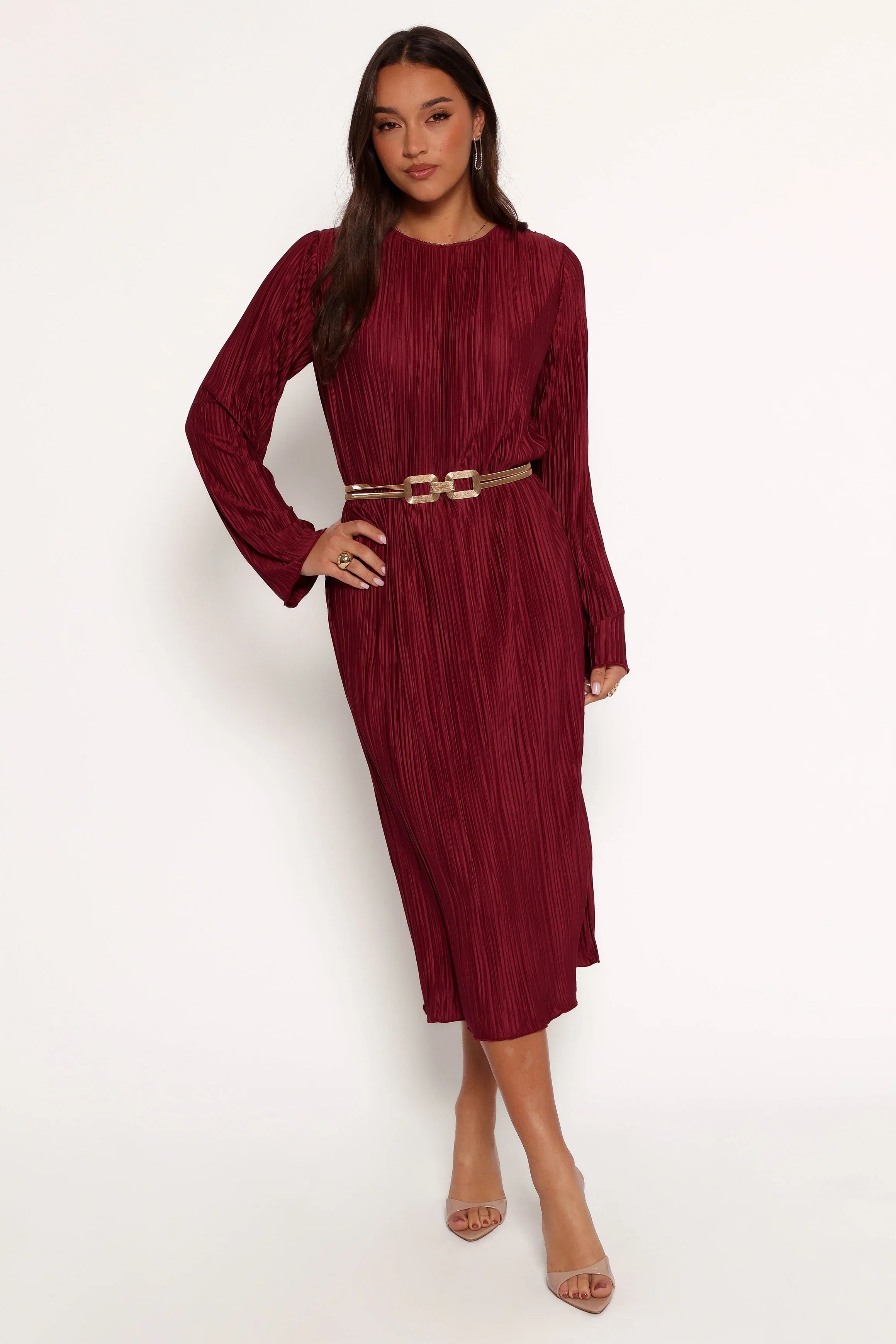 Tannikah Plisse Midi Dress Ruby Wine