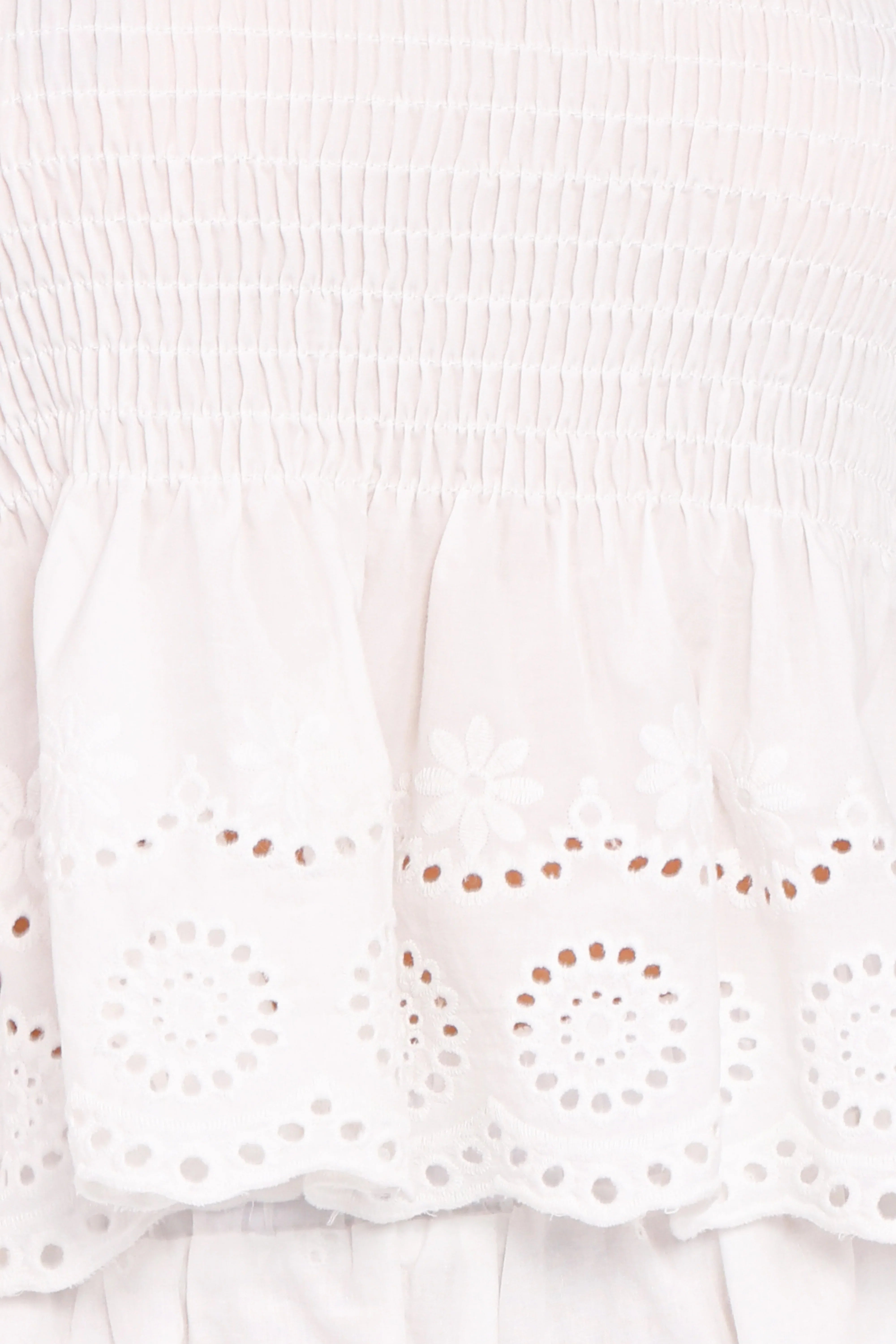 Gretal Smocked Eyelet Top White