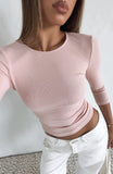 Soft Focus 3 4 Sleeve Top Baby Pink
