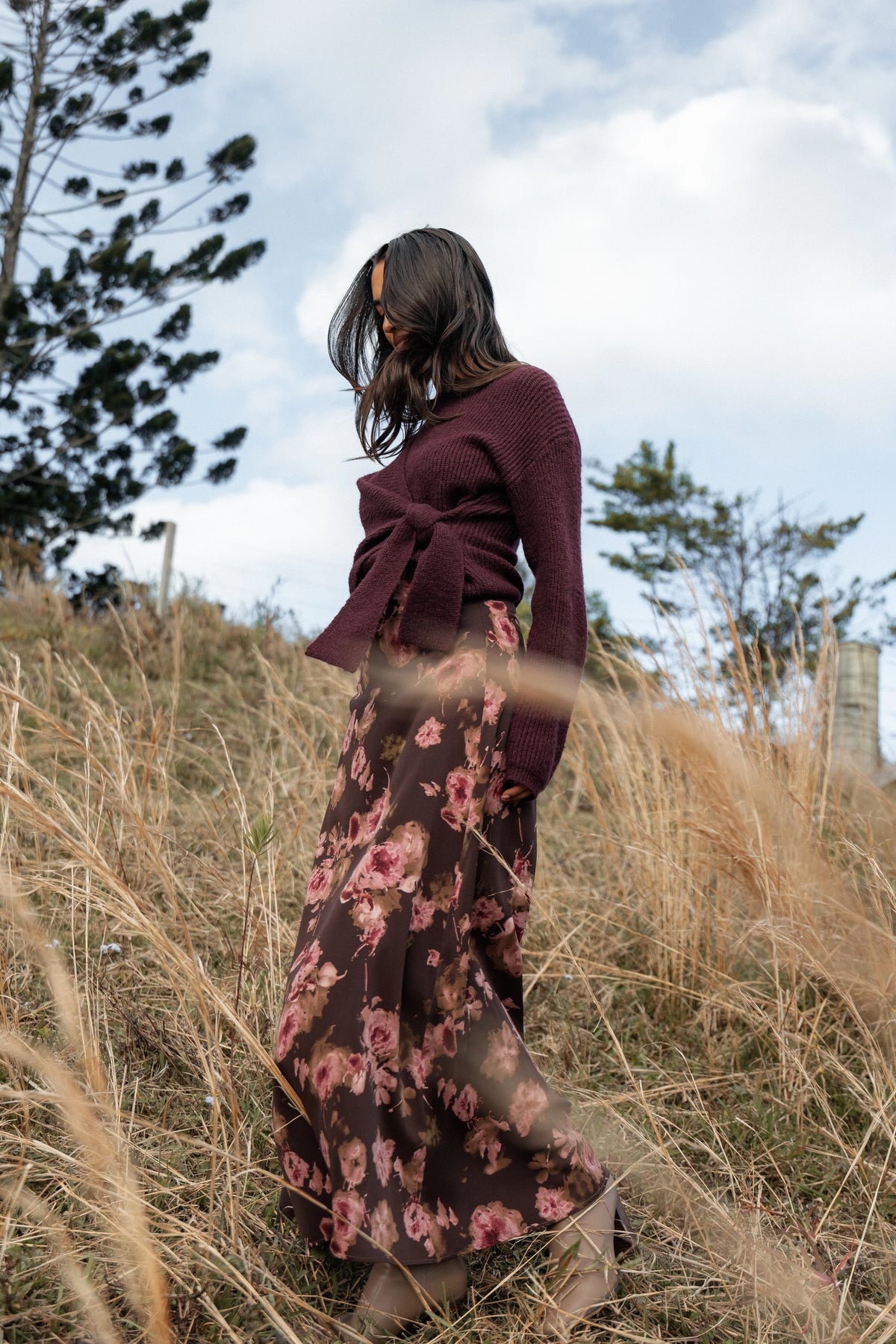 Vivie Midi Skirt Chocolate Floral