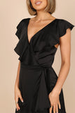 Cally Frill Shoulder Midi Dress Black