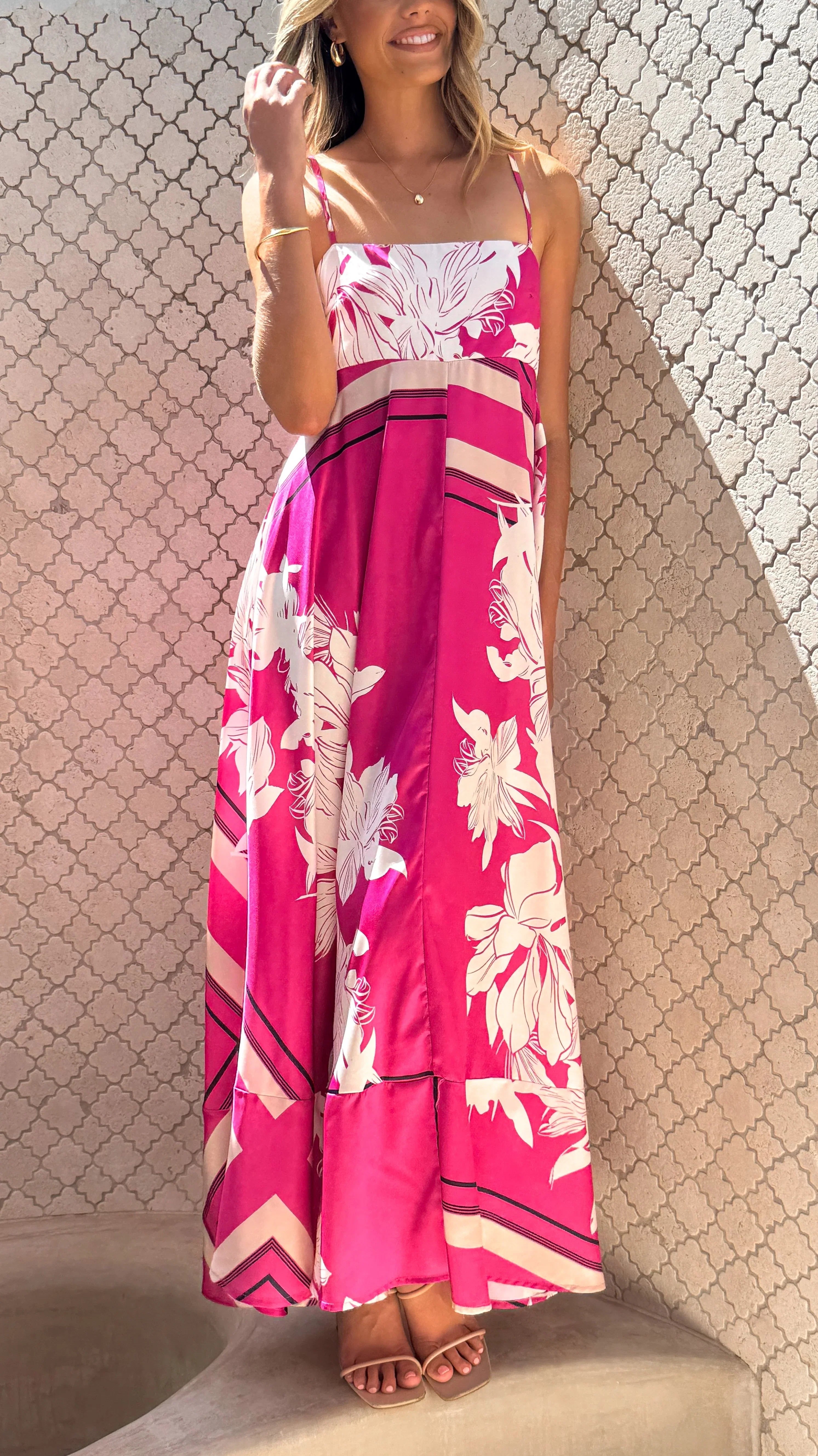 Kaethe Maxi Dress Hot Pink Print