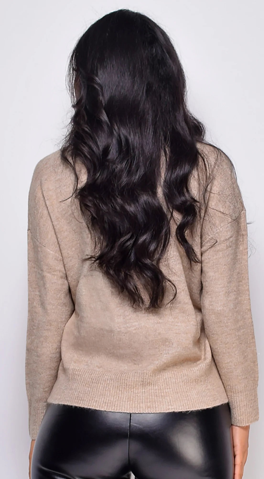 Remy V Neck Drop Shoulder Sweater Top Beige